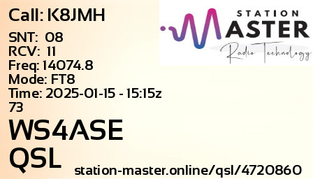 QSL Card for WS4ASE QSO with K8JMH