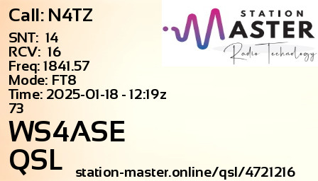 QSL Card for WS4ASE QSO with N4TZ
