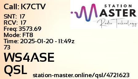 QSL Card for WS4ASE QSO with K7CTV
