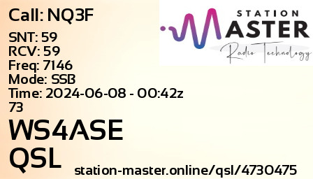 QSL Card for WS4ASE QSO with NQ3F