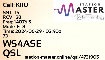 QSL Card for WS4ASE QSO with KI1U