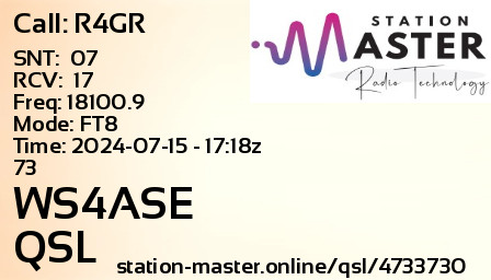 QSL Card for WS4ASE QSO with R4GR