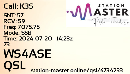 QSL Card for WS4ASE QSO with K3S