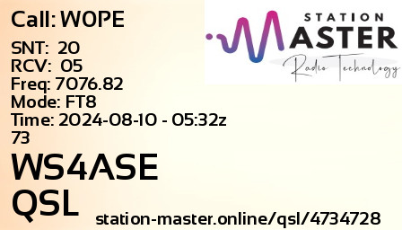 QSL Card for WS4ASE QSO with W0PE