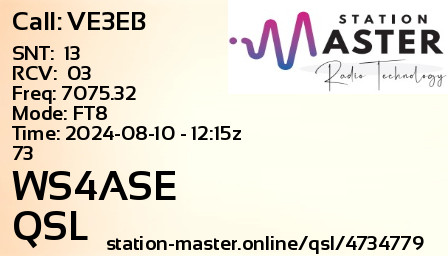 QSL Card for WS4ASE QSO with VE3EB