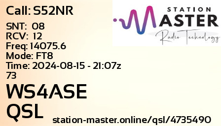 QSL Card for WS4ASE QSO with S52NR