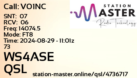 QSL Card for WS4ASE QSO with VO1NC