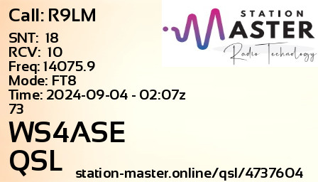 QSL Card for WS4ASE QSO with R9LM