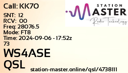 QSL Card for WS4ASE QSO with KK7O