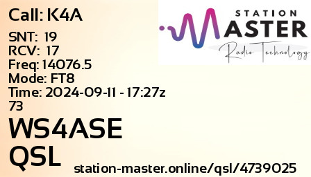QSL Card for WS4ASE QSO with K4A