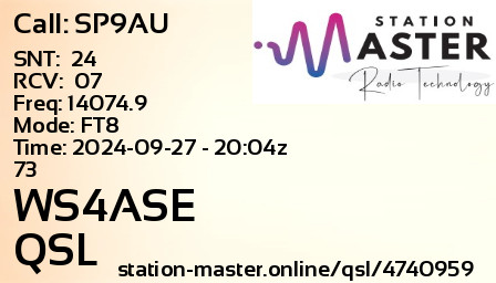 QSL Card for WS4ASE QSO with SP9AU