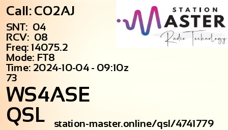 QSL Card for WS4ASE QSO with CO2AJ