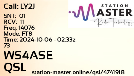 QSL Card for WS4ASE QSO with LY2J