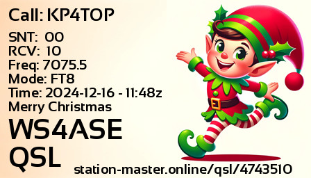 QSL Card for WS4ASE QSO with KP4TOP