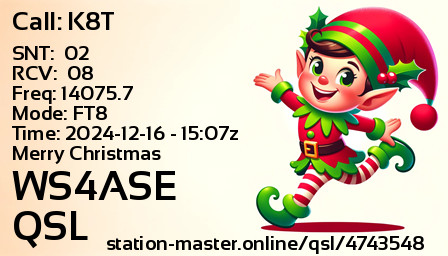QSL Card for WS4ASE QSO with K8T