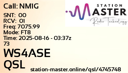 QSL Card for WS4ASE QSO with NM1G