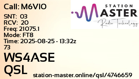 QSL Card for WS4ASE QSO with M6VIO