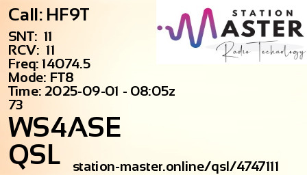 QSL Card for WS4ASE QSO with HF9T