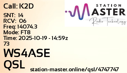 QSL Card for WS4ASE QSO with K2D
