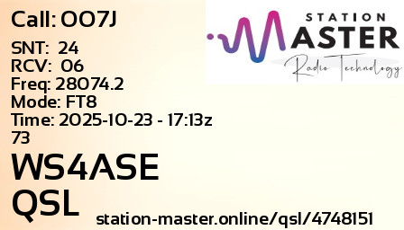 QSL Card for WS4ASE QSO with OO7J