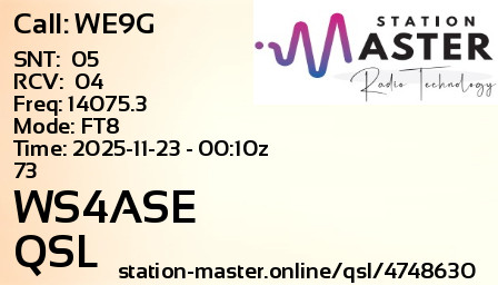 QSL Card for WS4ASE QSO with WE9G
