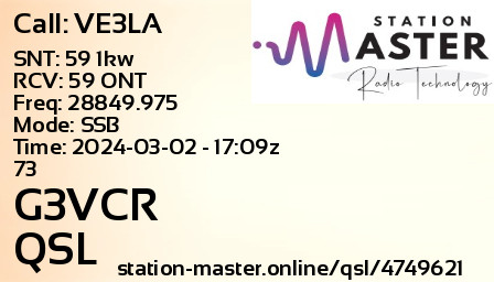 QSL Card for G3VCR QSO with VE3LA
