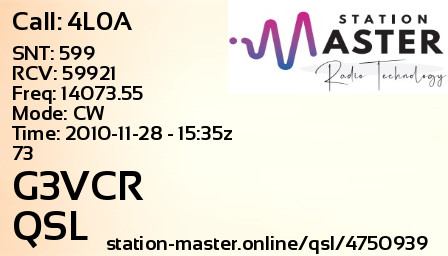 QSL Card for G3VCR QSO with 4L0A