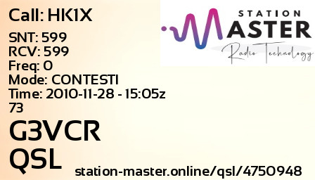QSL Card for G3VCR QSO with HK1X