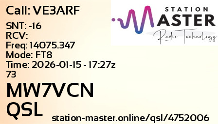 QSL Card for MW7VCN QSO with VE3ARF