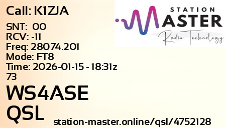 QSL Card for WS4ASE QSO with K1ZJA