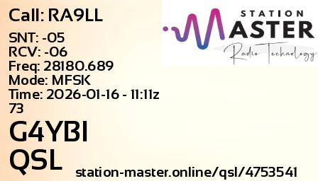 QSL Card for G4YBI QSO with RA9LL