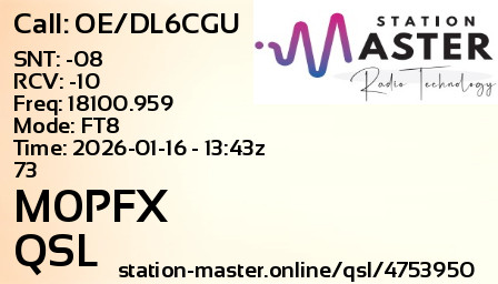 QSL Card for M0PFX QSO with OE/DL6CGU