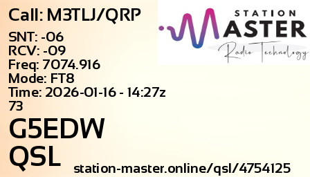 QSL Card for G5EDW QSO with M3TLJ/QRP