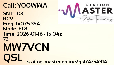 QSL Card for MW7VCN QSO with YO0WWA
