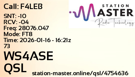 QSL Card for WS4ASE QSO with F4LEB