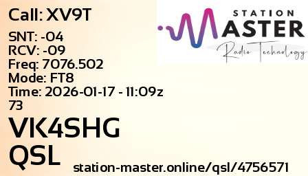 QSL Card for VK4SHG QSO with XV9T