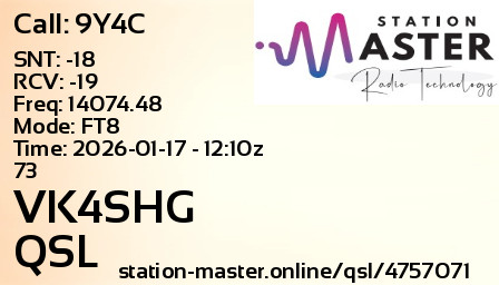 QSL Card for VK4SHG QSO with 9Y4C