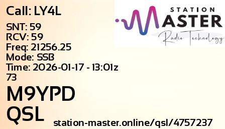 QSL Card for M9YPD QSO with LY4L