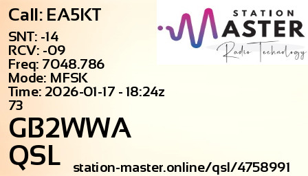 QSL Card for GB2WWA QSO with EA5KT