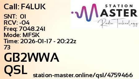 QSL Card for GB2WWA QSO with F4LUK