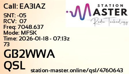 QSL Card for GB2WWA QSO with EA3IAZ