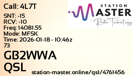 QSL Card for GB2WWA QSO with 4L7T