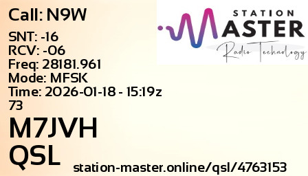 QSL Card for M7JVH QSO with N9W