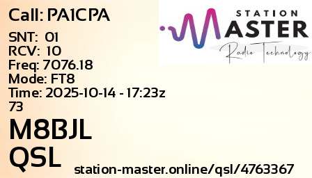 QSL Card for M8BJL QSO with PA1CPA