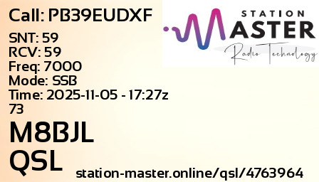 QSL Card for M8BJL QSO with PB39EUDXF