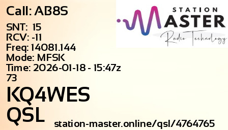 QSL Card for KQ4WES QSO with AB8S