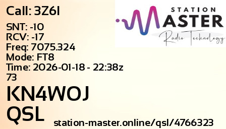 QSL Card for KN4WOJ QSO with 3Z6I