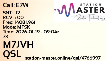 QSL Card for M7JVH QSO with E7W
