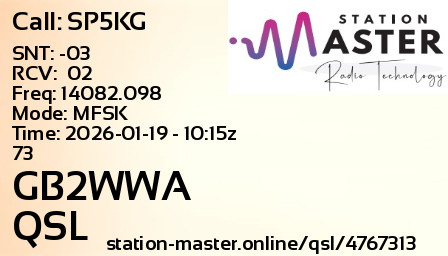 QSL Card for GB2WWA QSO with SP5KG