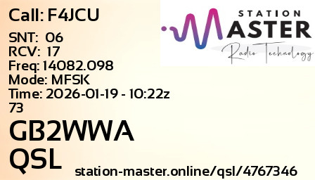 QSL Card for GB2WWA QSO with F4JCU